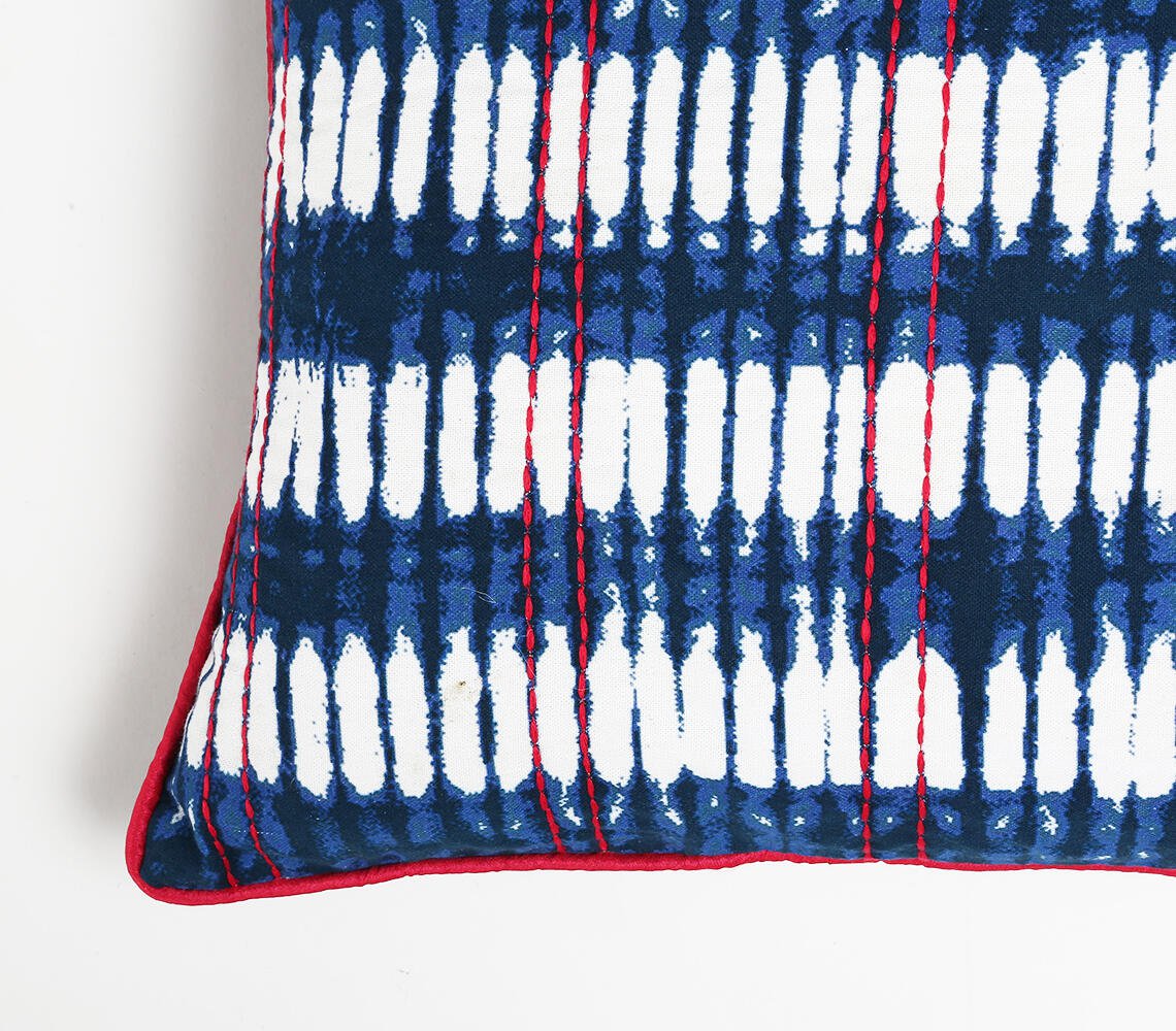 Blue Ikat & Kantha Cushion Cover, 18 x 18 inches