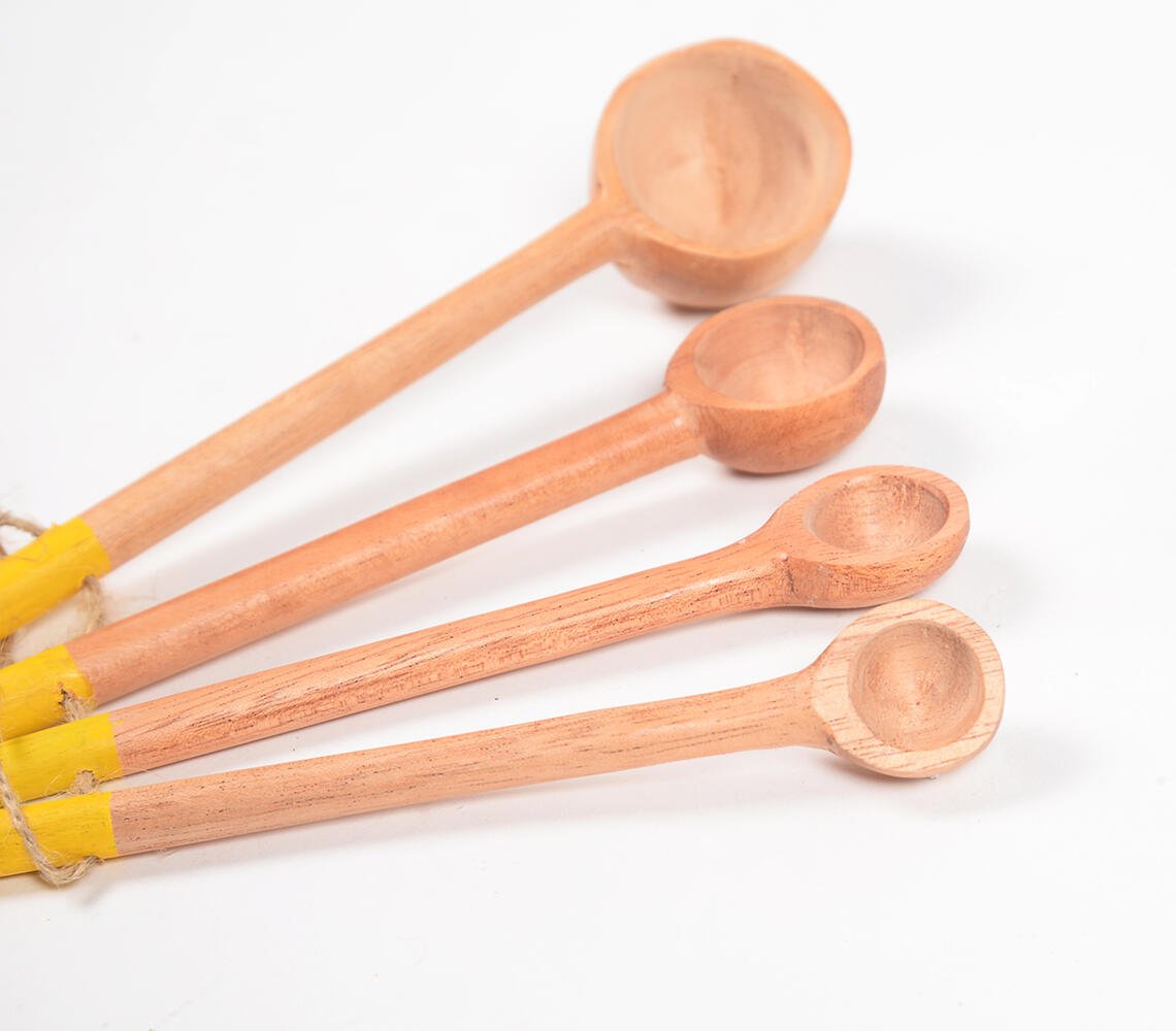 Hand Carved Neem Wood Yellow Measuring Spoons (set of 4)