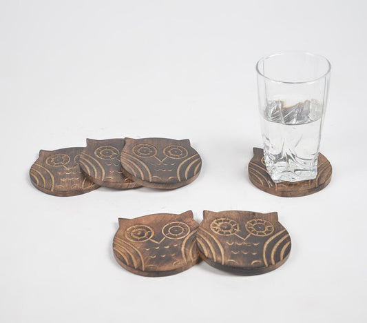 Hand Carved Owl Coasters (set of 4)