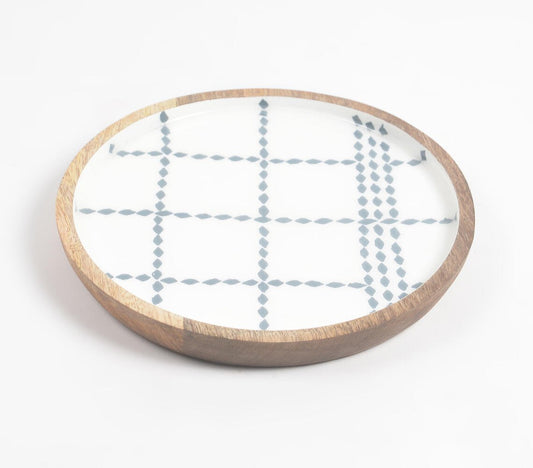 Enameled Checks Mango Wood Appetizer Serving Plate