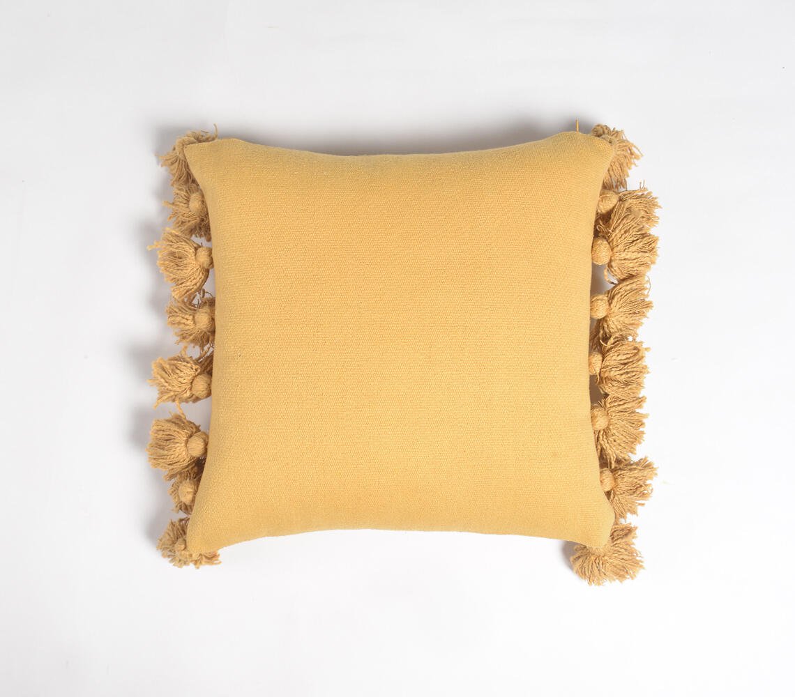 Solid Mustard Tasseled Cushion cover, 17.2 x inches