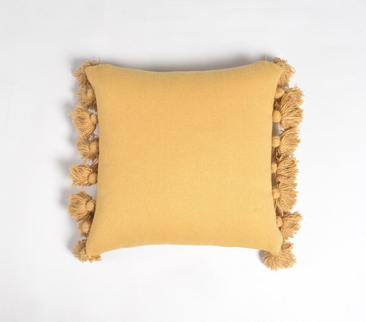 Solid Mustard Tasseled Cushion cover, 17.2 x inches