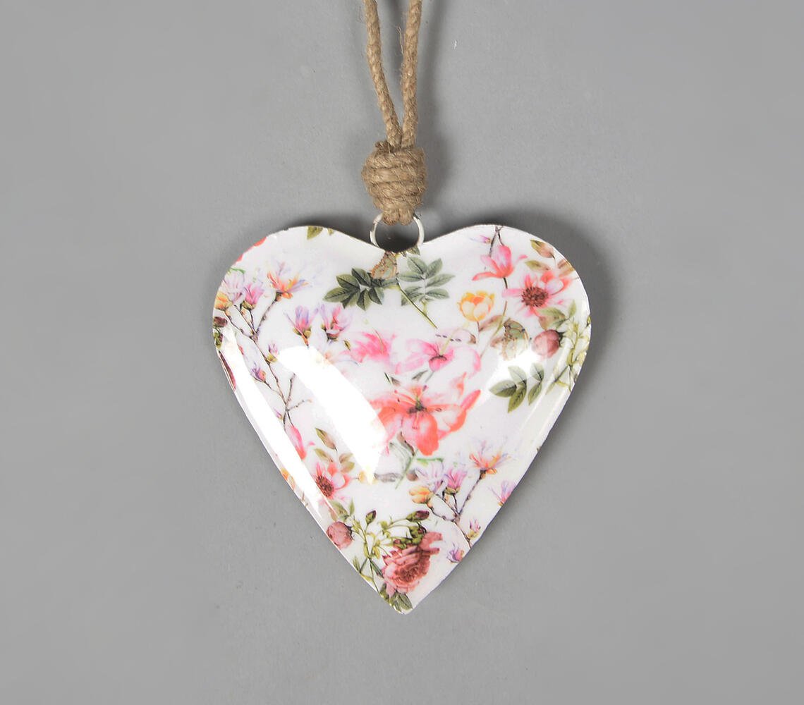 Floral Enamelled Iron Hanging Hearts (Set of 2)