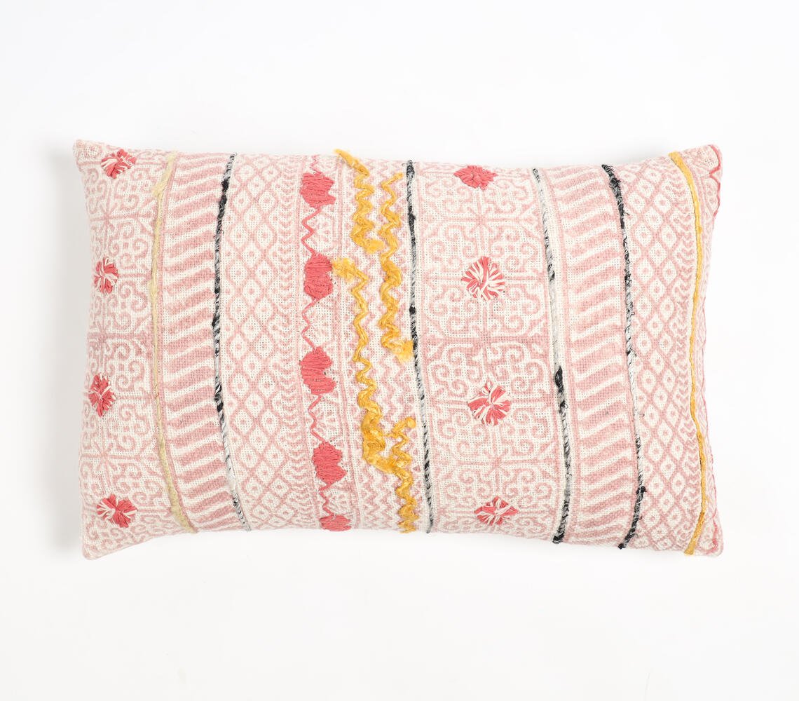 Block Printed Cotton Maximal Lumbar Cushion Cover, 20 x 14 inches