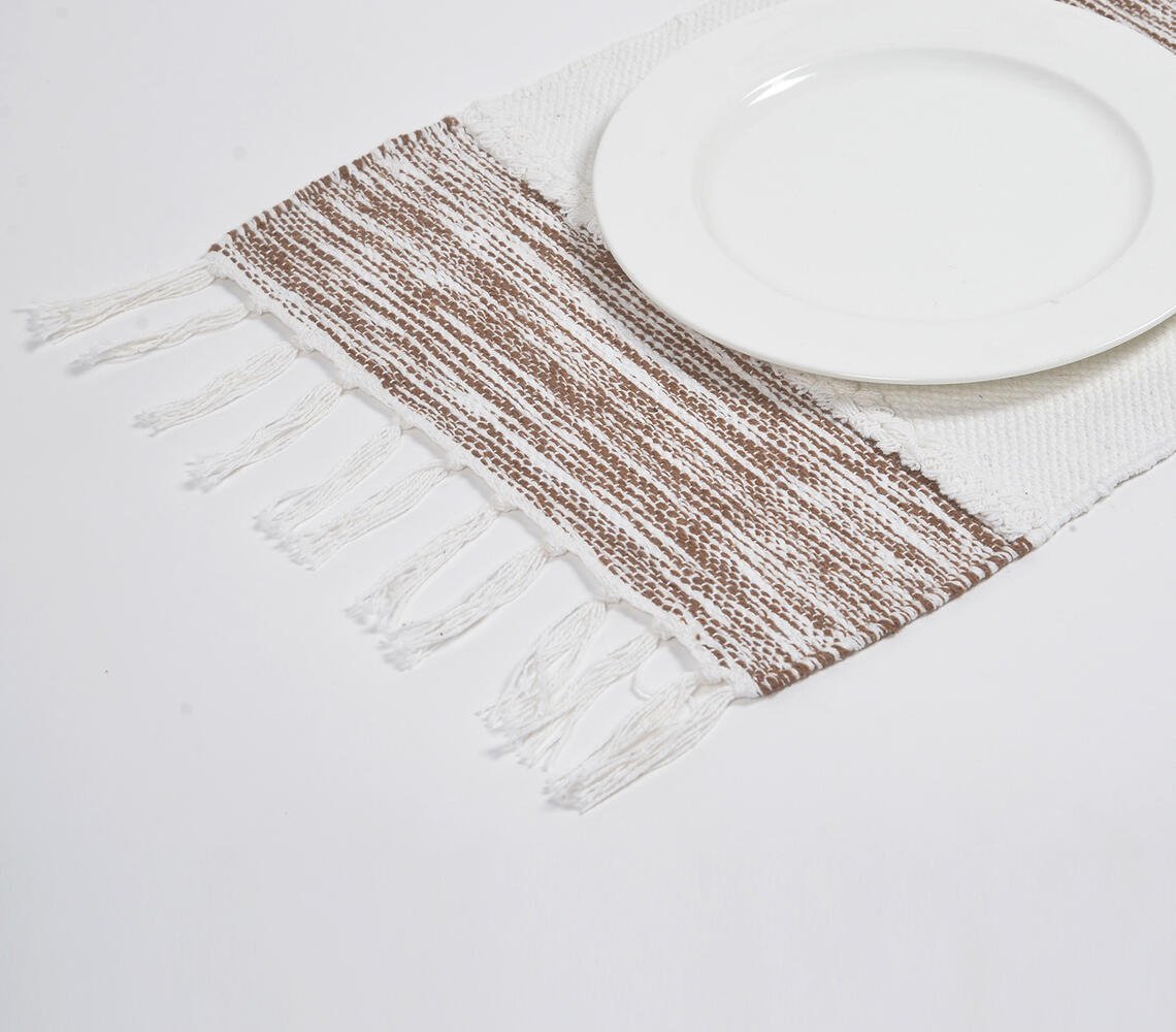 Katoenen placemats met bruine randen (set van 4)