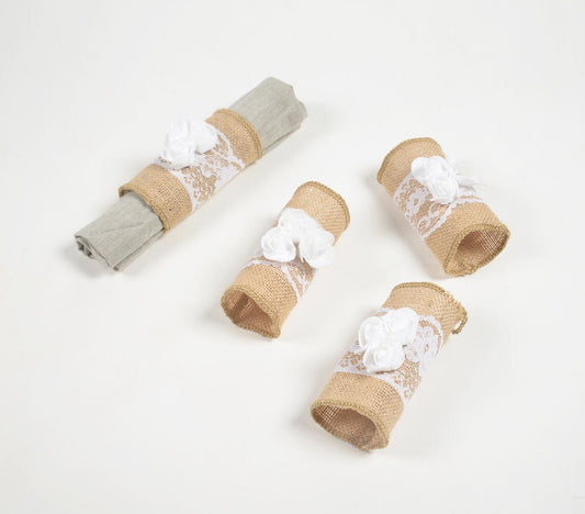 Jute & Floral Lace Napkin rings (set of 4)