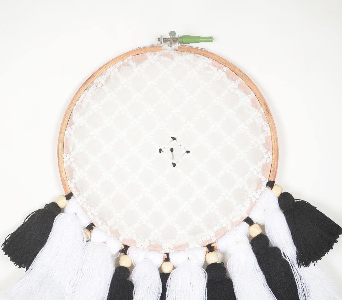 Embroidery Hoop Tasseled Monotone Wall Hanging