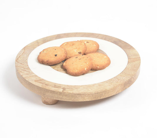 Monochromatic Concentric Circle Painted Wooden Cake Stand