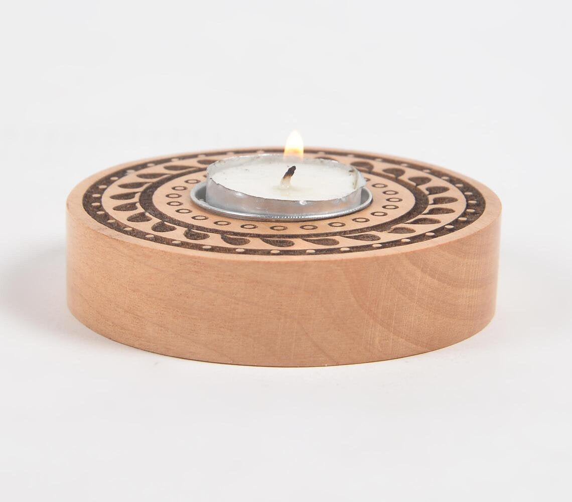 Hand Carved Wooden Mandala Tea light Holder