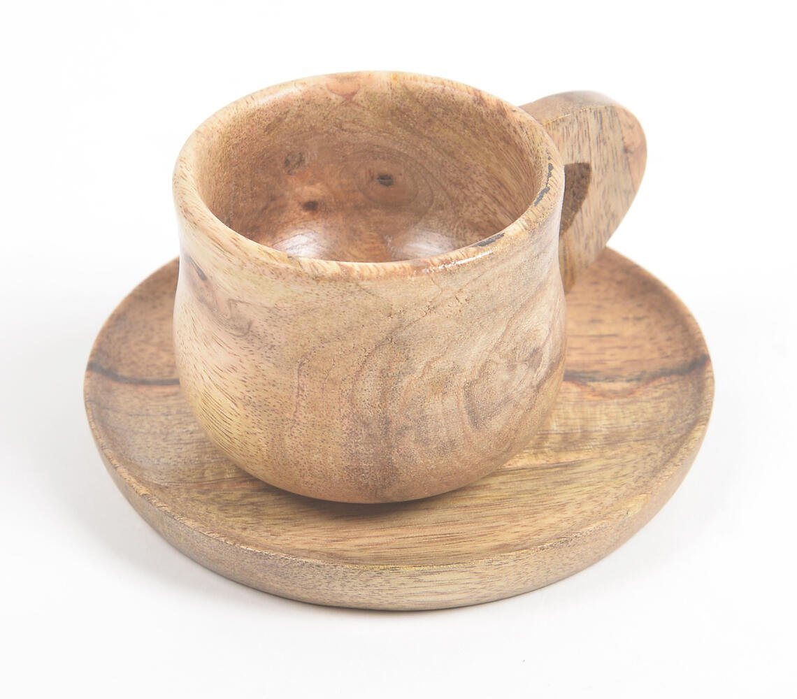 Natural Turned Wood Cup & Saucer Set