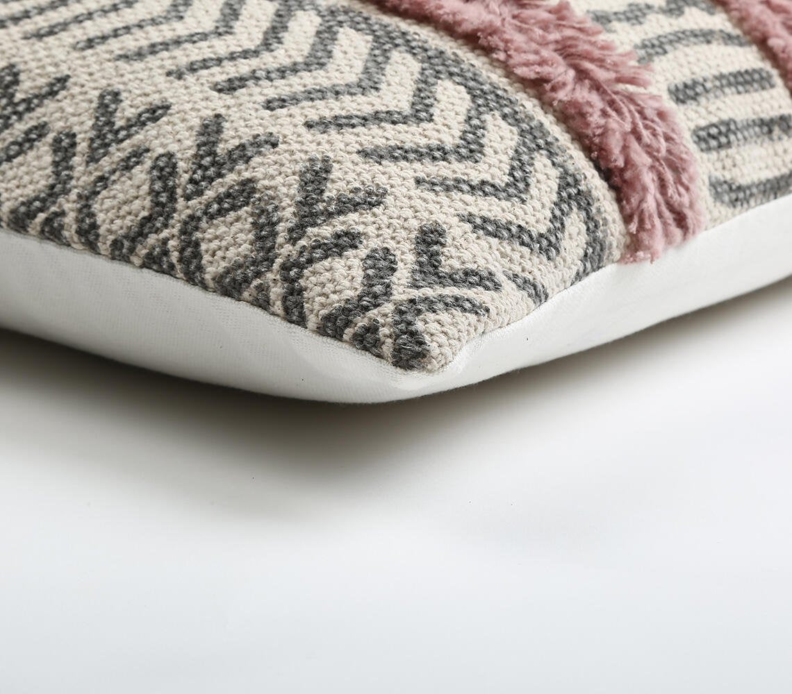 Block Printed & tufted Lumbar Cushion cover