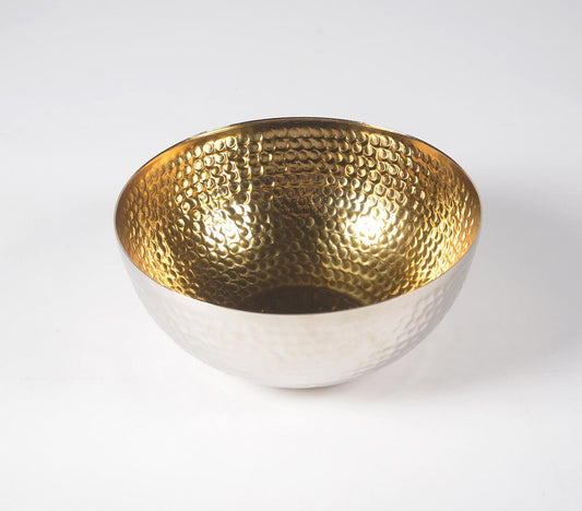 Hand Hammered Gold-Toned Aluminium Serving Bowl