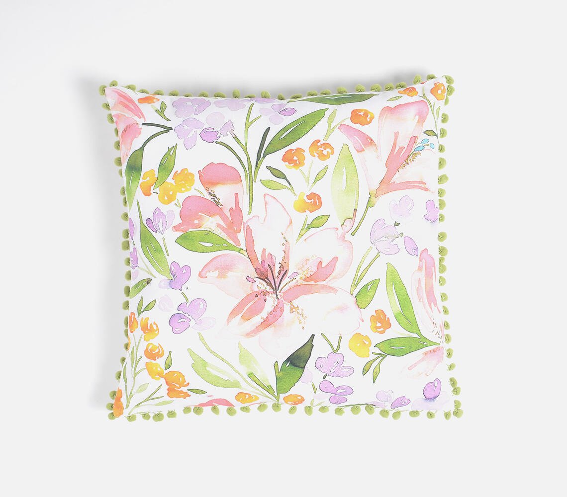 Botanical Cotton Pompom-Lined Cushion Cover