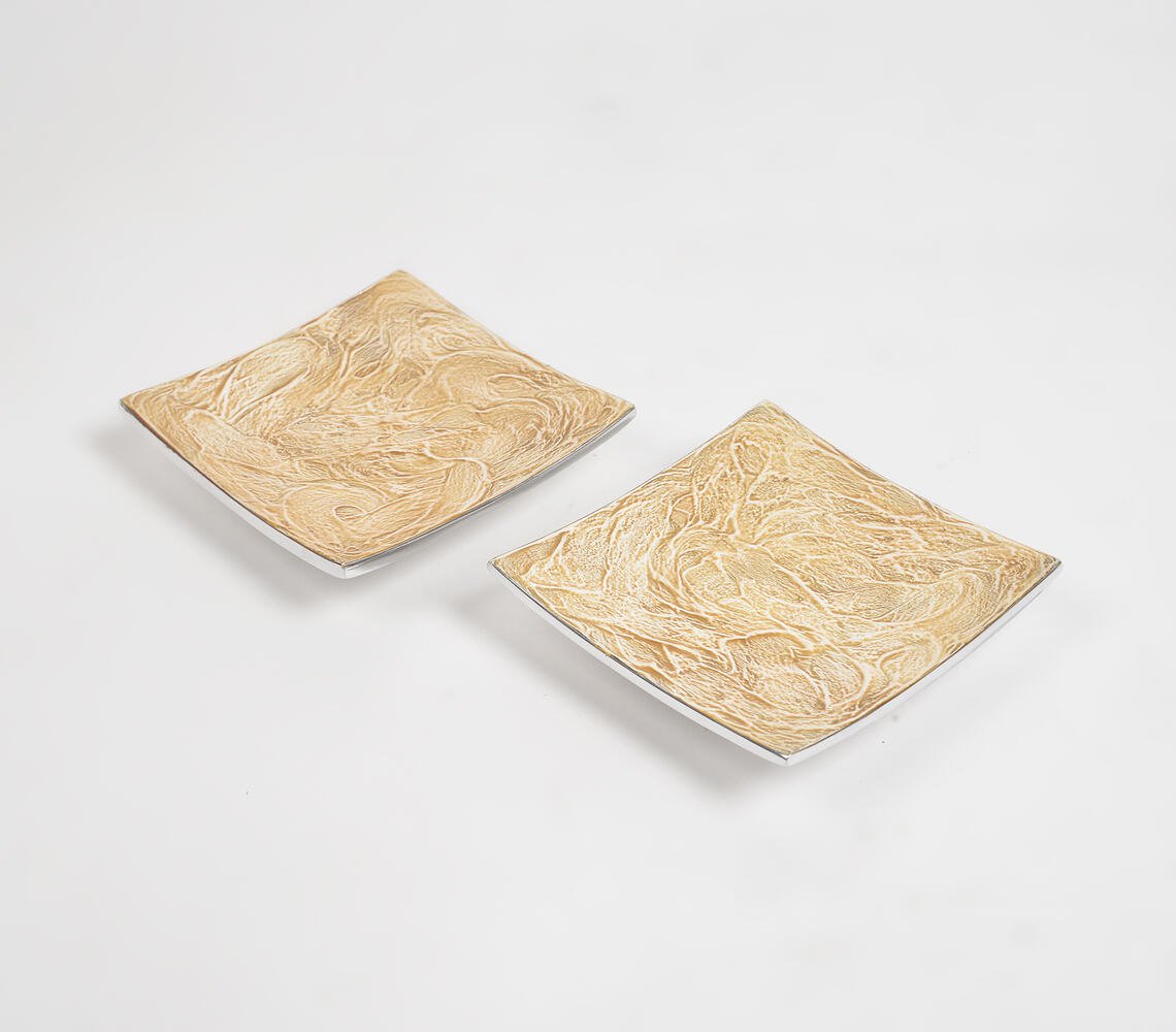 Textured Aluminium Pizza Slice Square Plate (Set of 2)