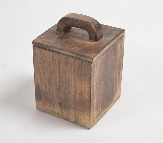 Earthy Wooden Square Jar With Lid