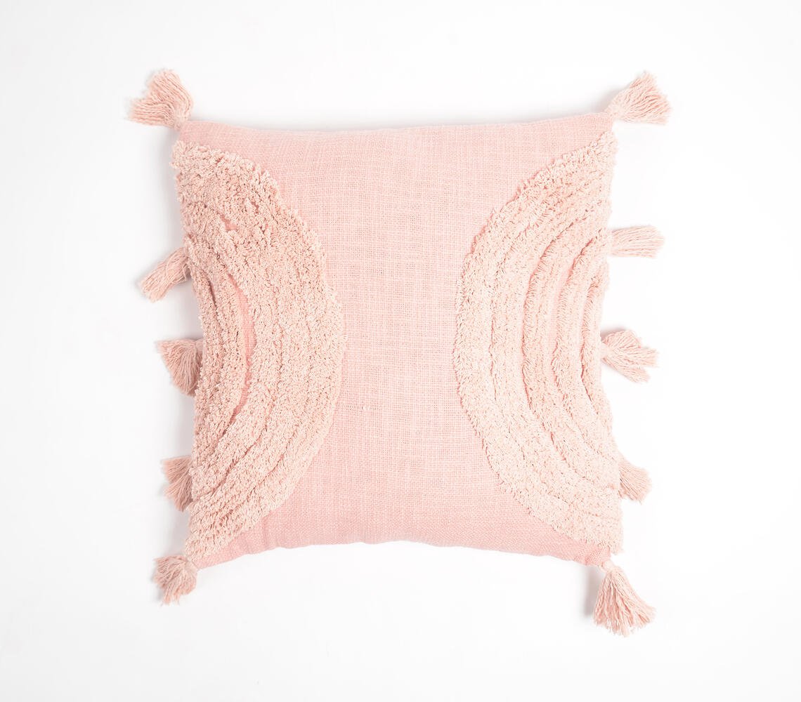 Pastel Cresent Tufted & Tasseled Cushion Cover