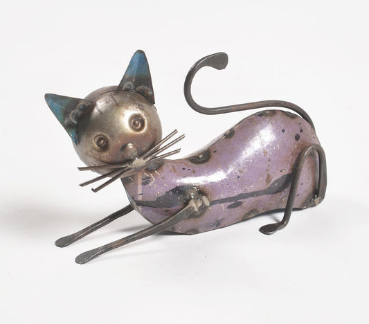 Hand Beaten Recycled Iron Sitting Cat Figurine