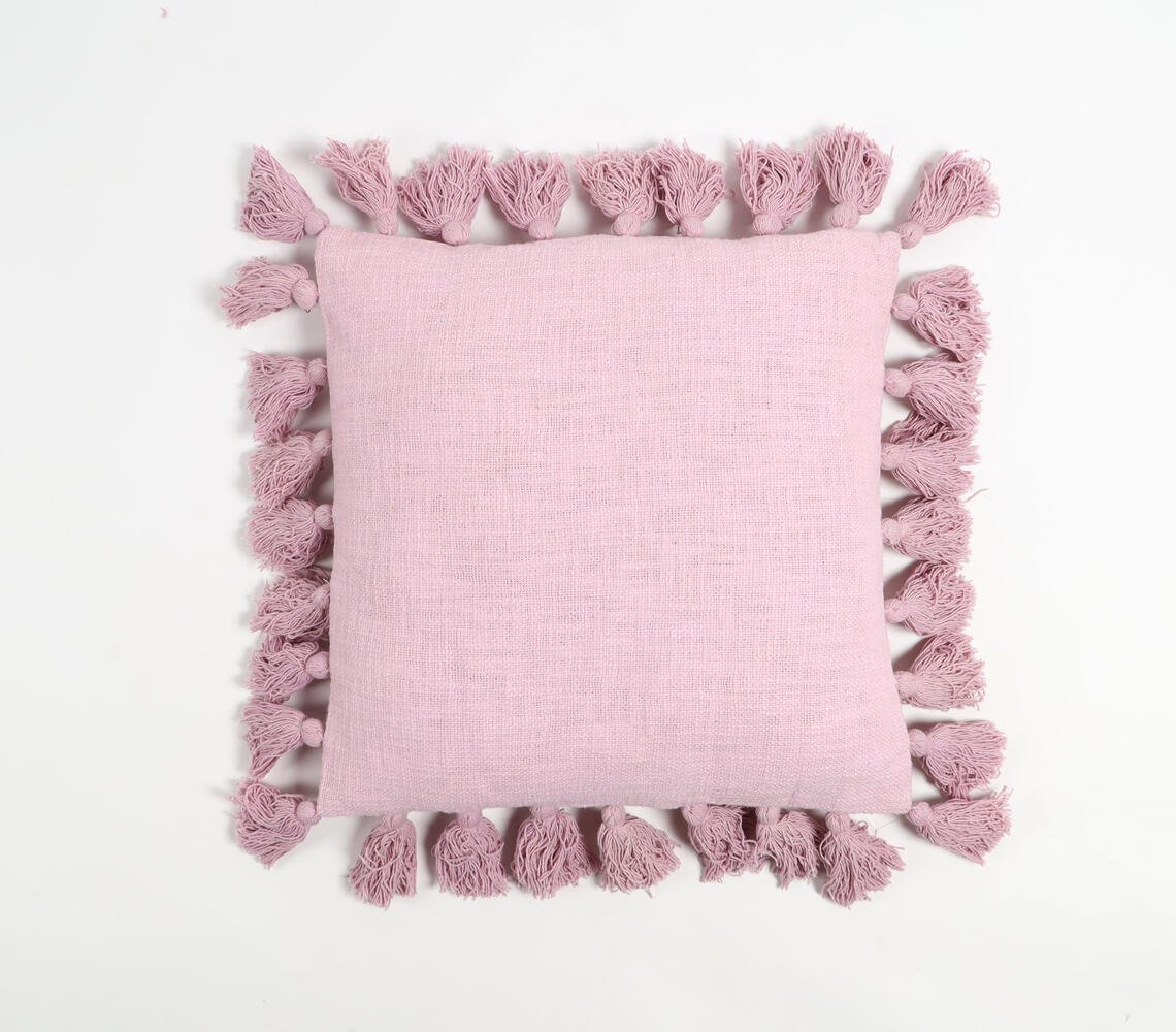 Tasseled Solid Pastel Mauve Cushion Cover