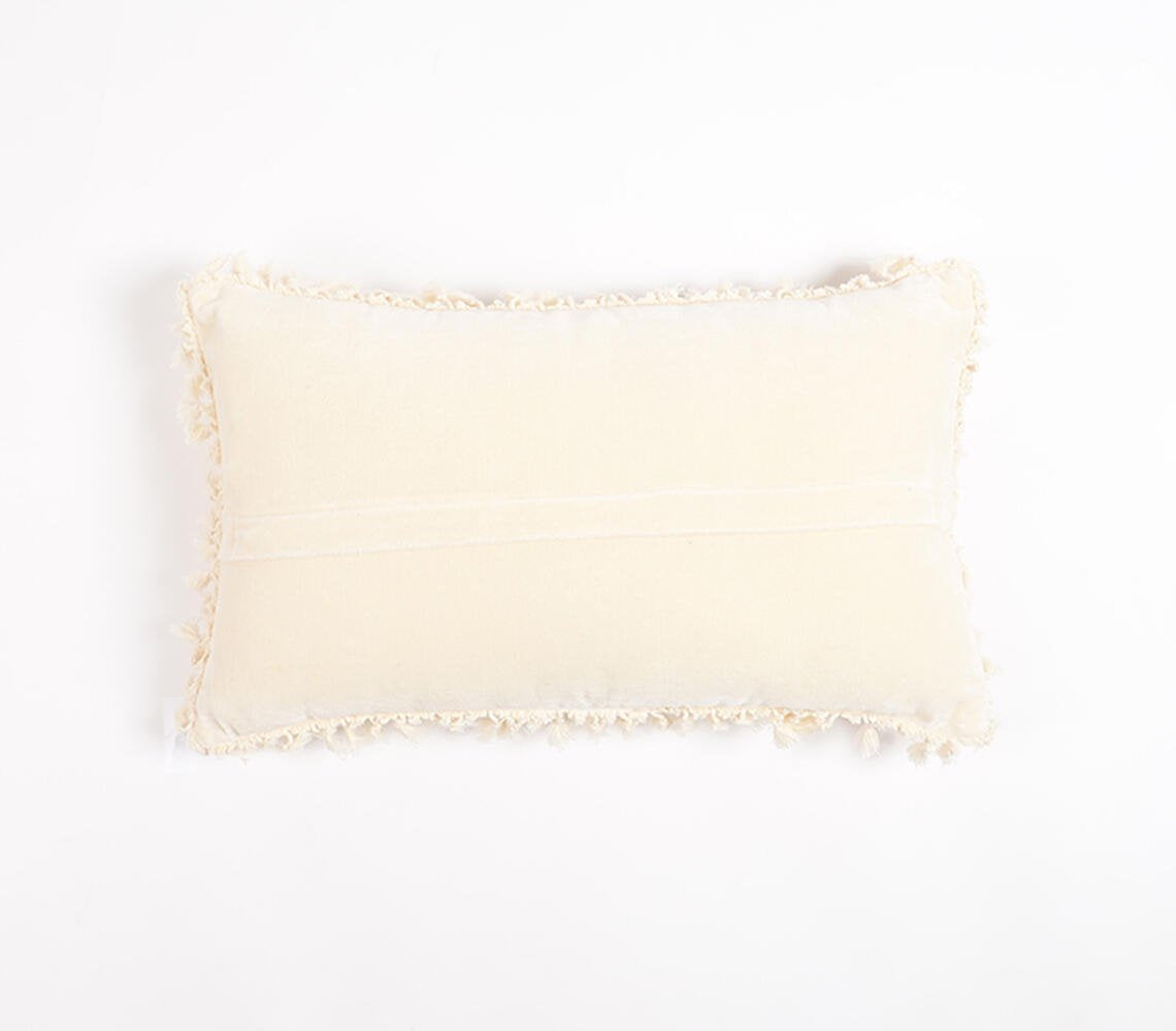 Cotton Lumbar Cushion Cover with Frayed Edges, 20 x 12 inches