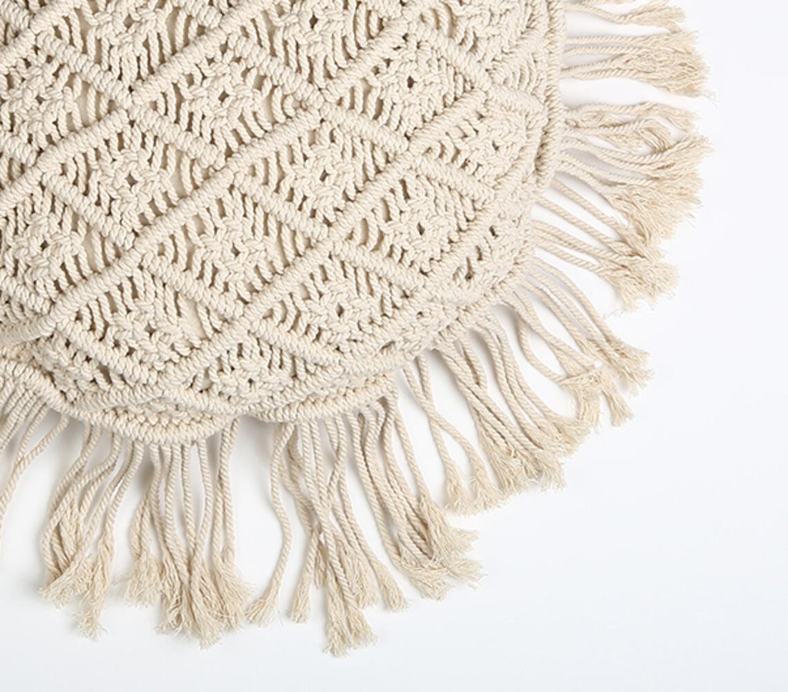 Macrame Tasseled Round Cushion cover