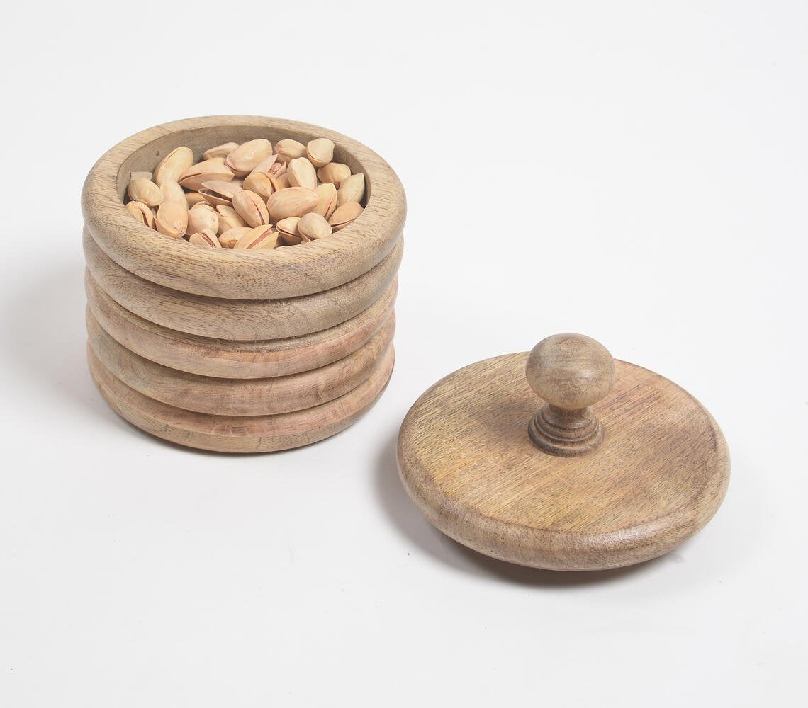 Earthy Stacked Circles Wooden Jar With Lid