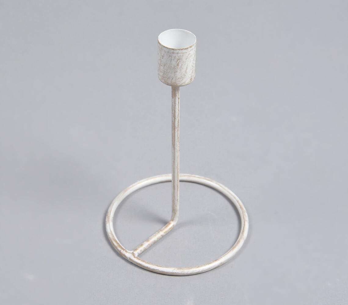 Distressed White Metal Candle Holder