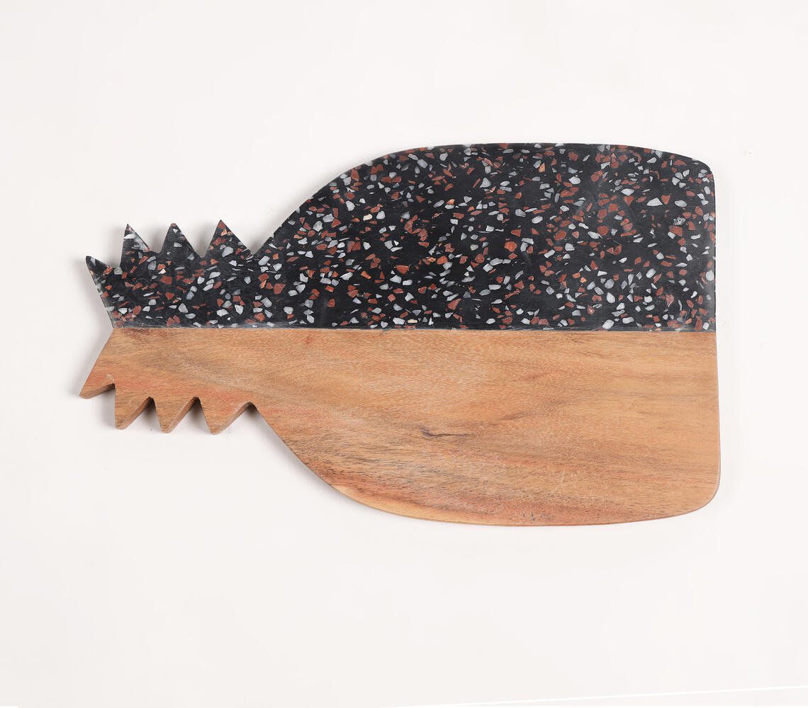 Pineapple-Cut Acacia Wood & Stone Colorblock Cutting Board