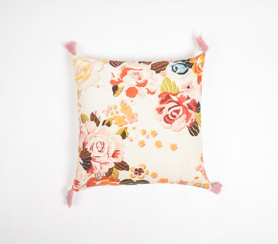 Tasseled Rose garden Velvet Cushion Cover