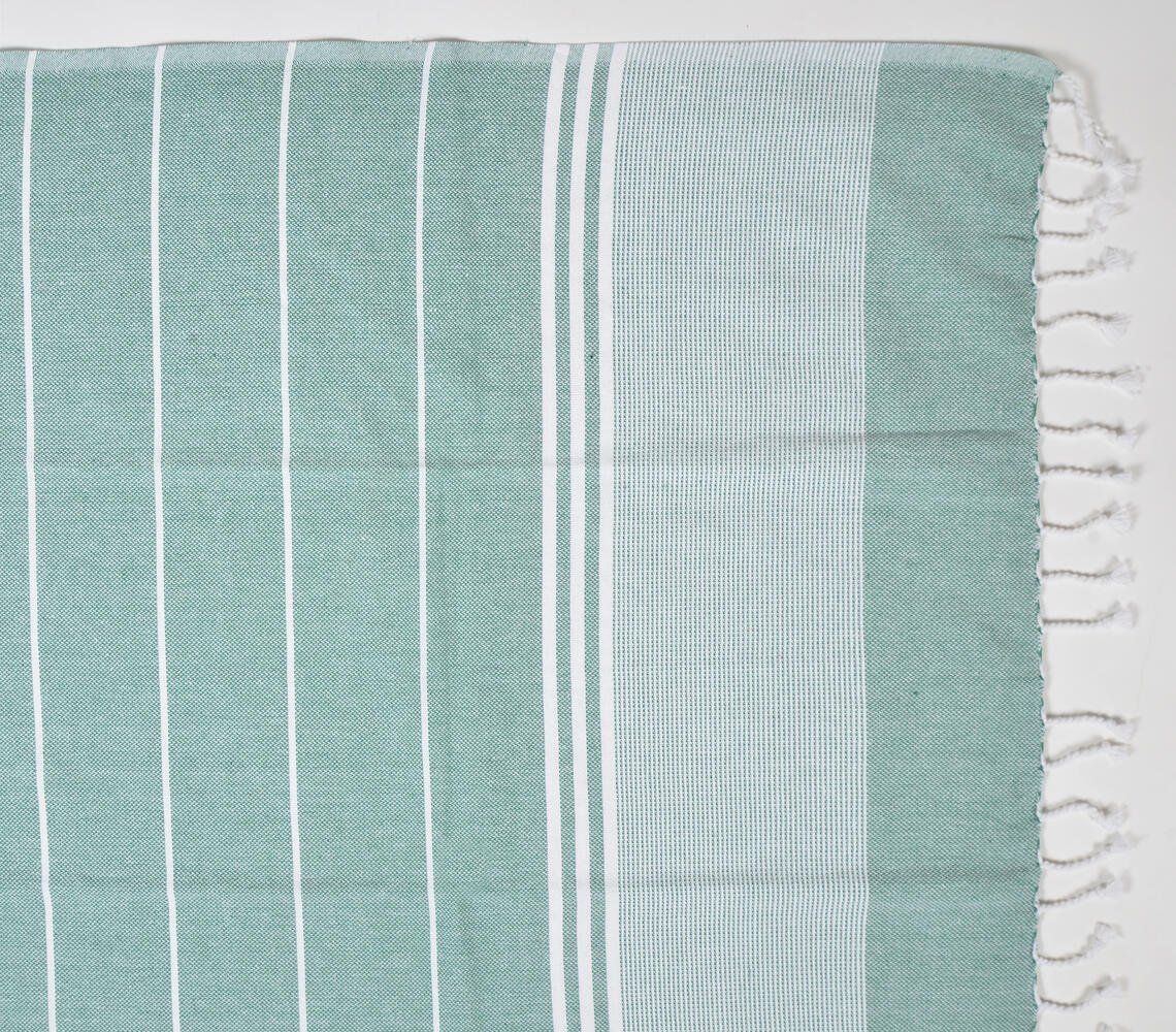 Handwoven Cotton striped Sage & Ash Bath Towels (Set Of 2)