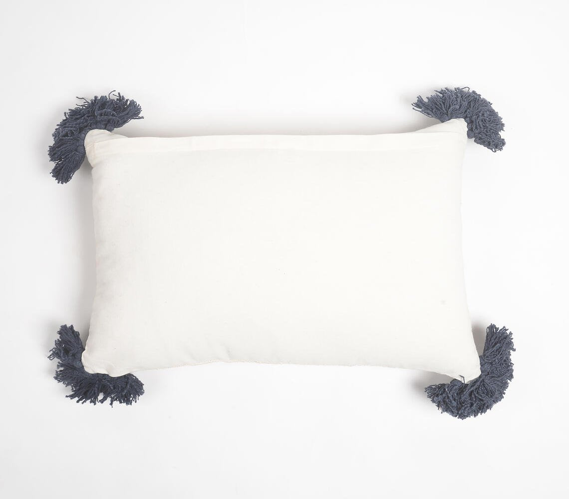 Fringe Design Rectangular White Cushion Cover