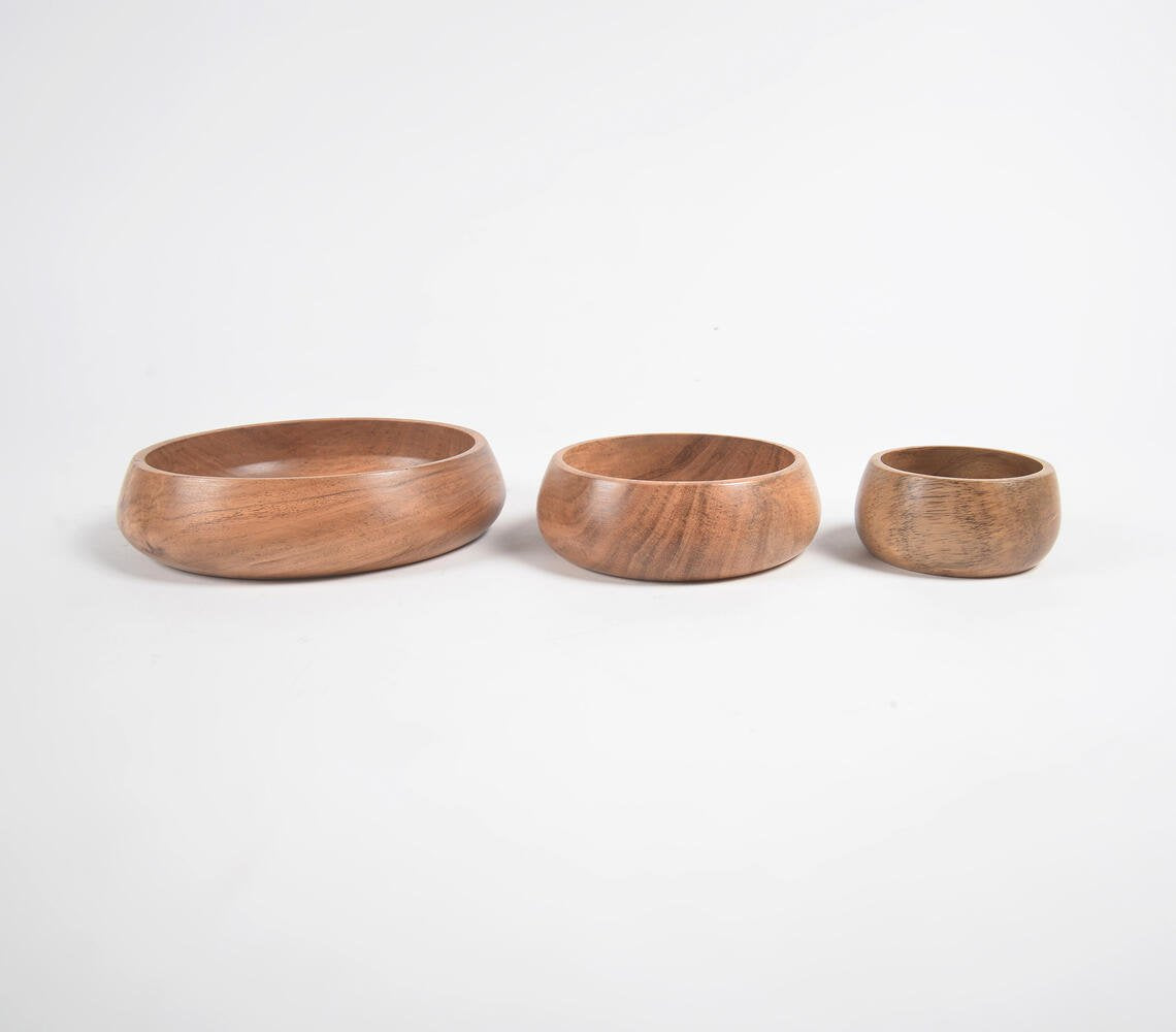 Turned Acacia Wood Nesting Serving Bowls