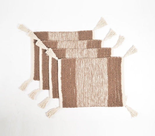 Handwoven Cotton Cocoa Colorblock Placemats (Set of 4)