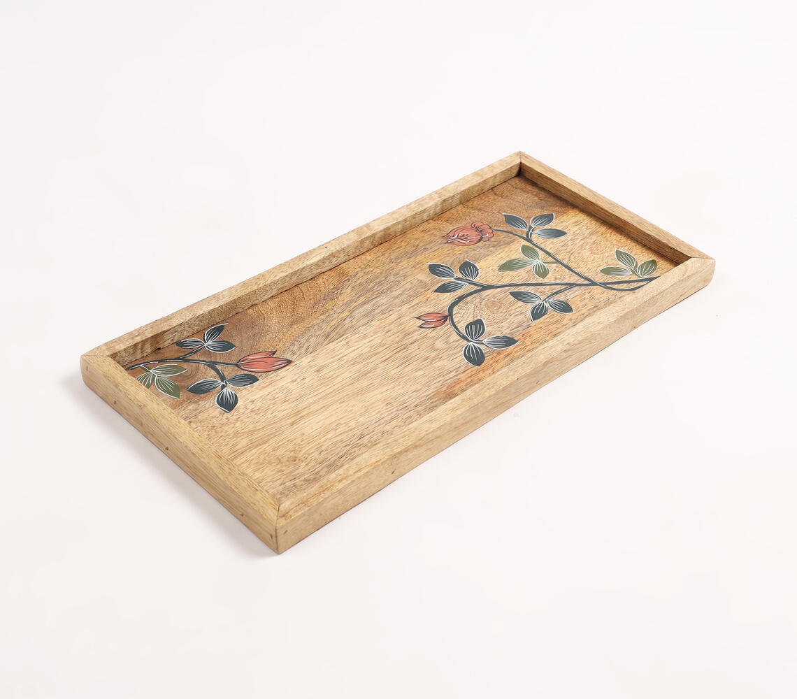 Hand Painted Mango Wood Botanical Serving Tray