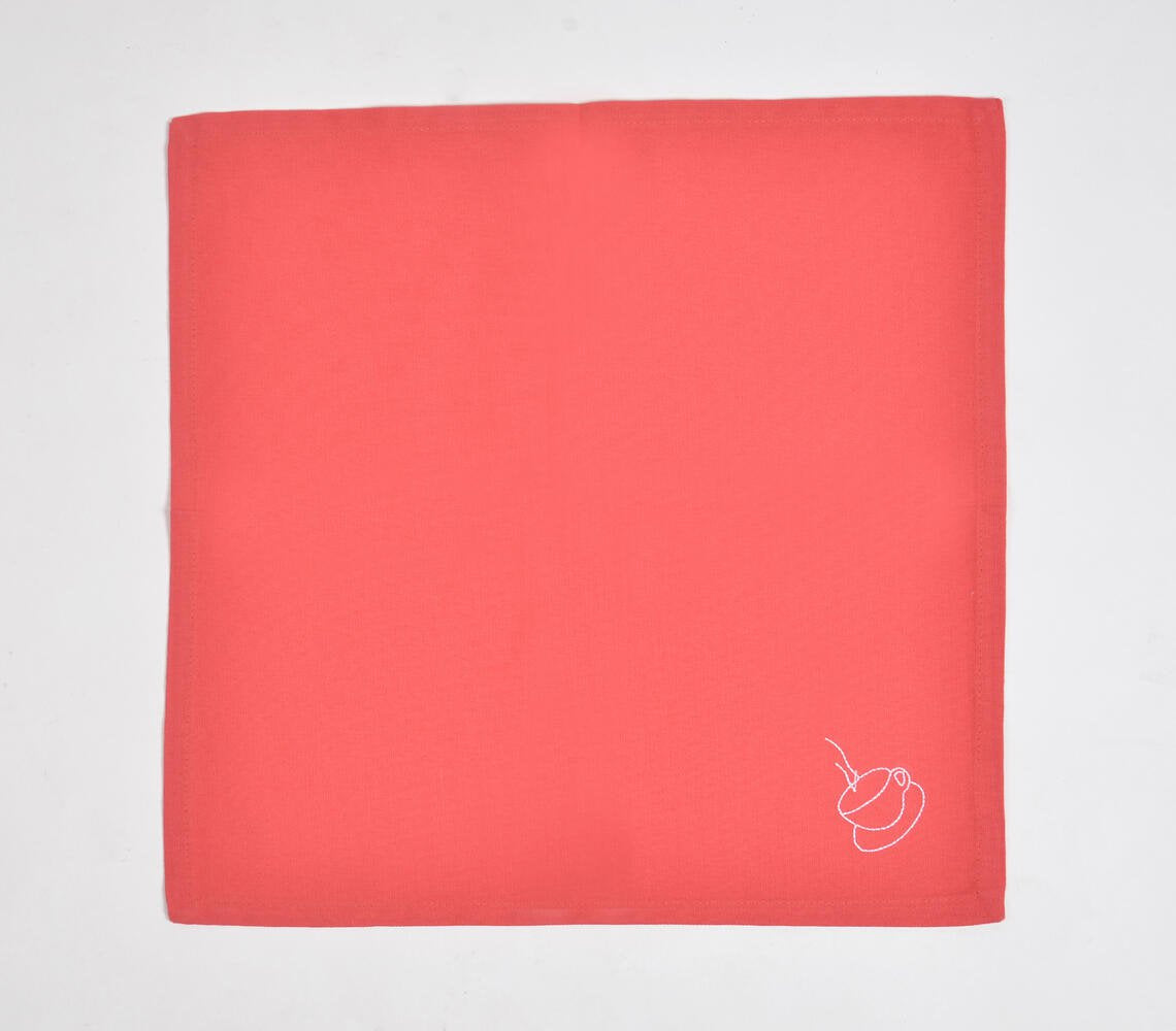 Solid Red Teacup Motif Cotton napkins (set of 6)