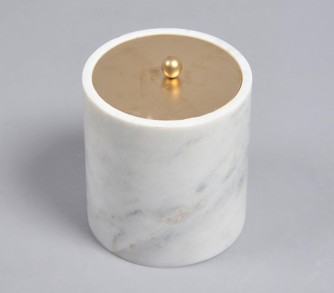 Turned Stone Jar with Metallic Lid