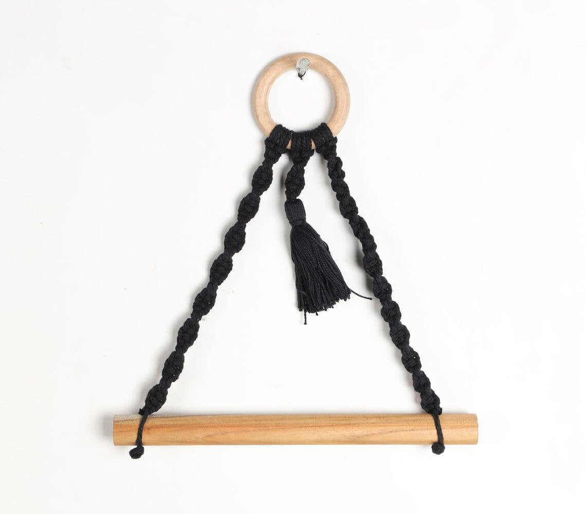 Cotton macrame & wood hanging roll holder