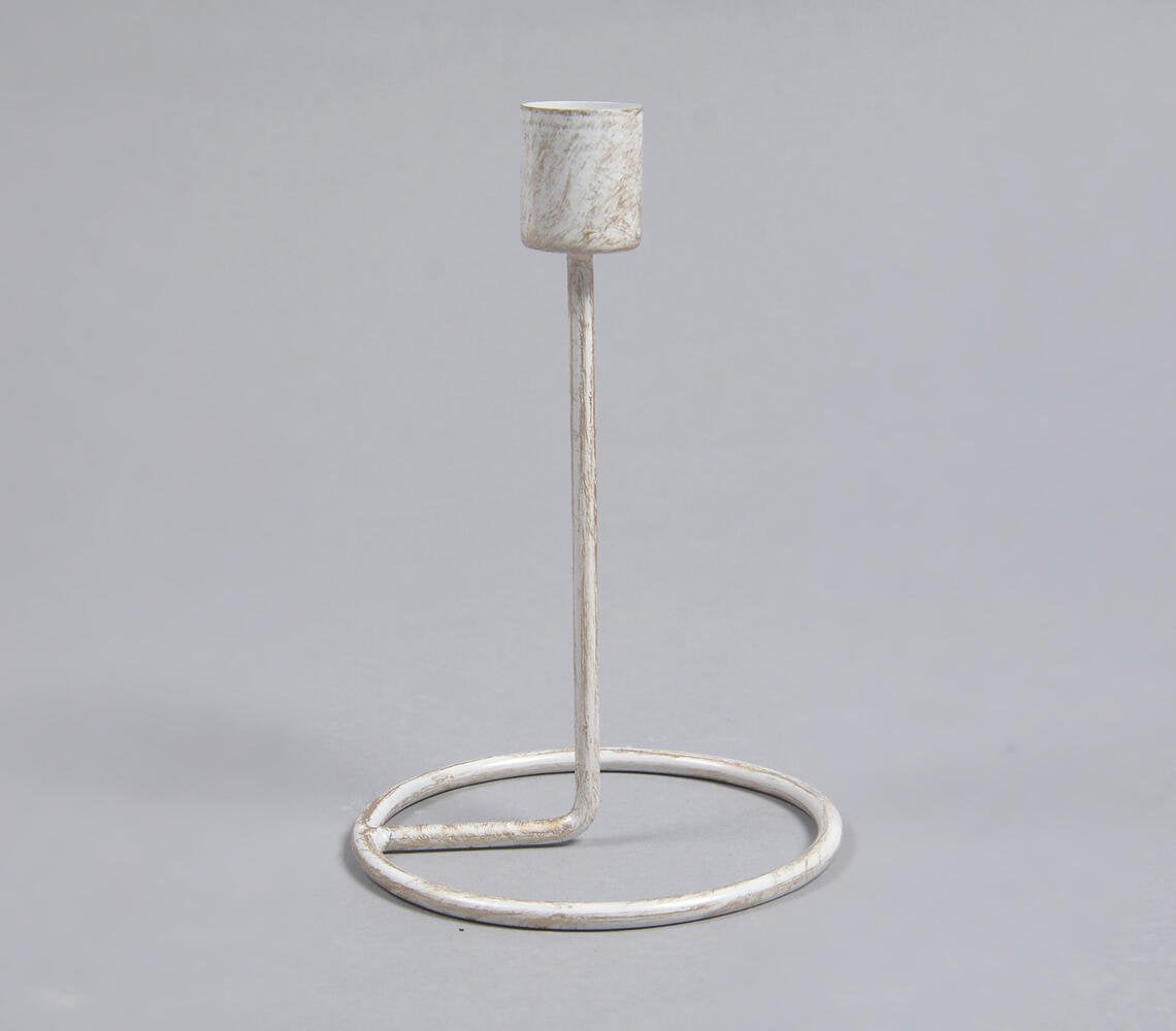 Distressed White Metal Candle Holder