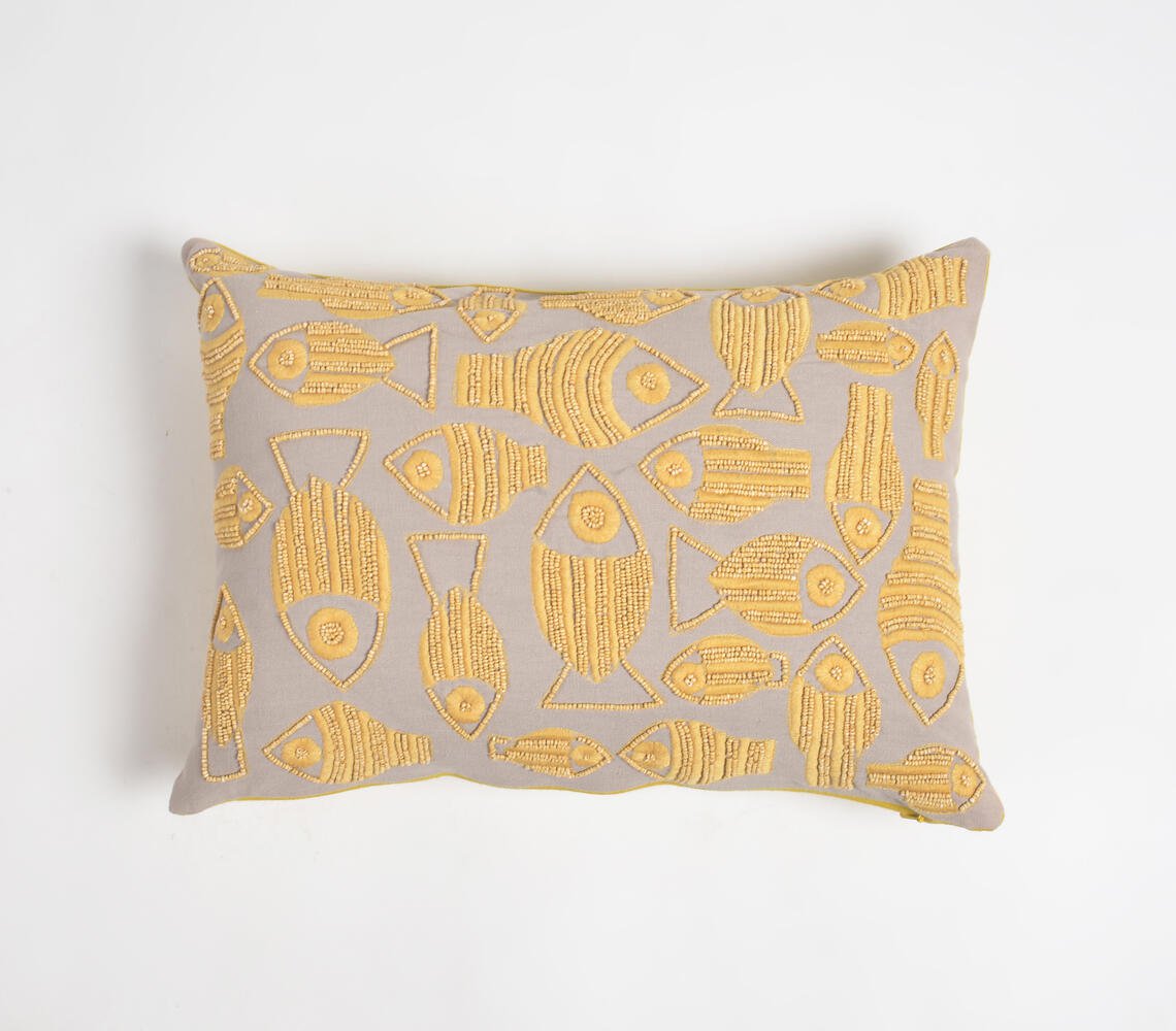 Yellow Fish Embroidered lumbar cushion Cover