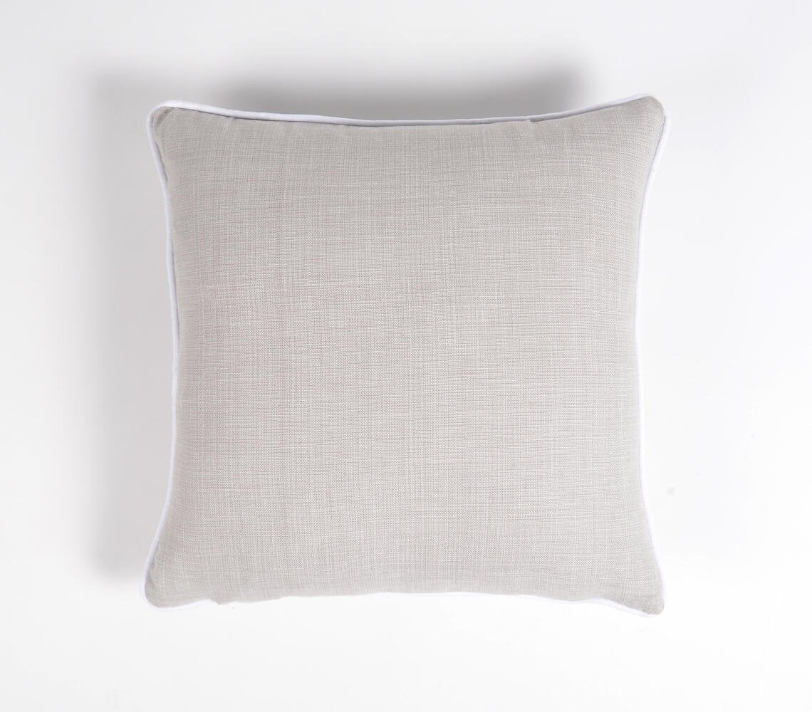 Set of 2 - Bordered Solid Grey Handloom Cotton Cushion Covers