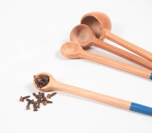 Hand Carved Neem Wood Blue Measuring Spoons (set of 4)