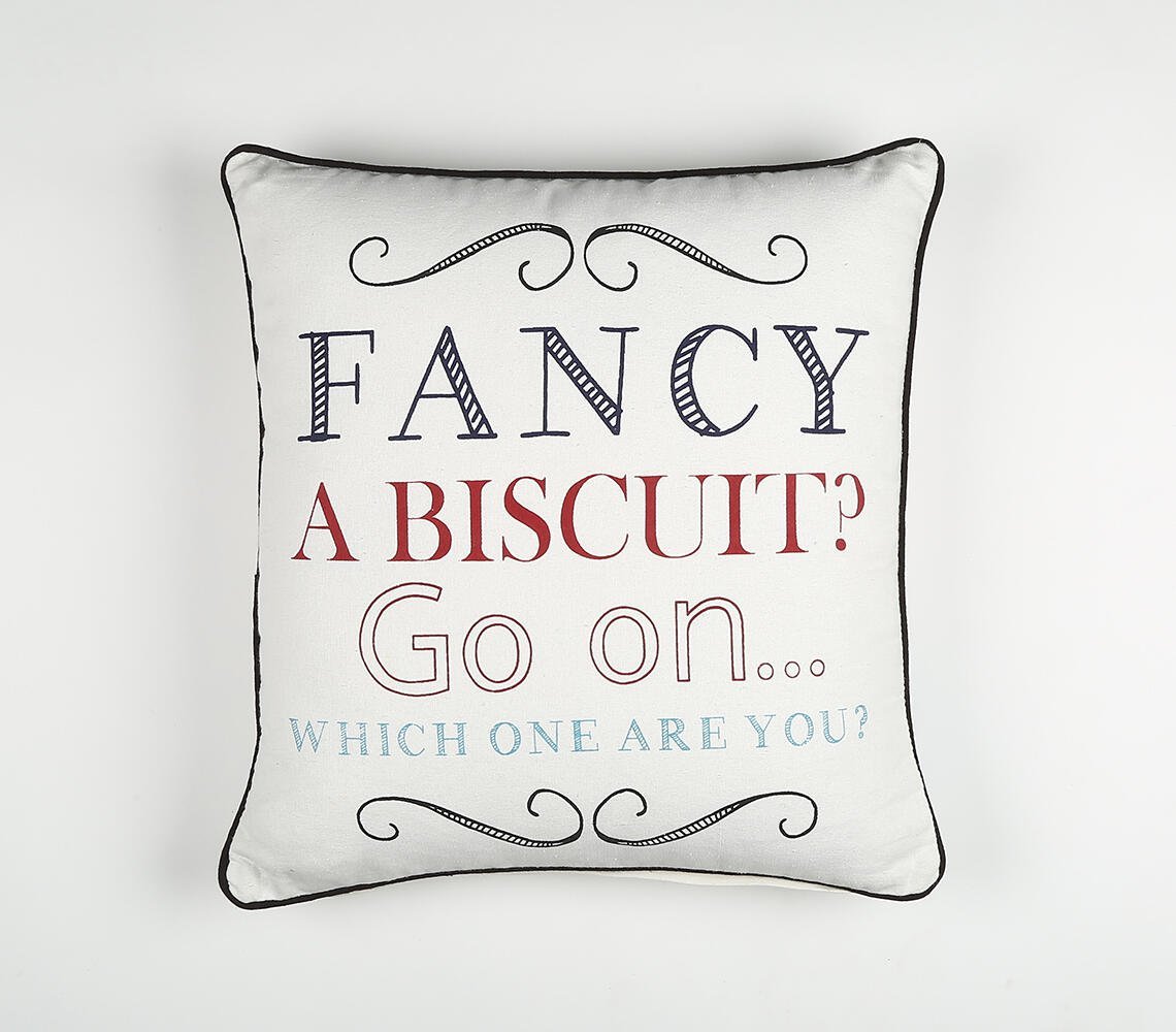 Typographic Printed Cotton Cushion Cover, 16 x 16 inches