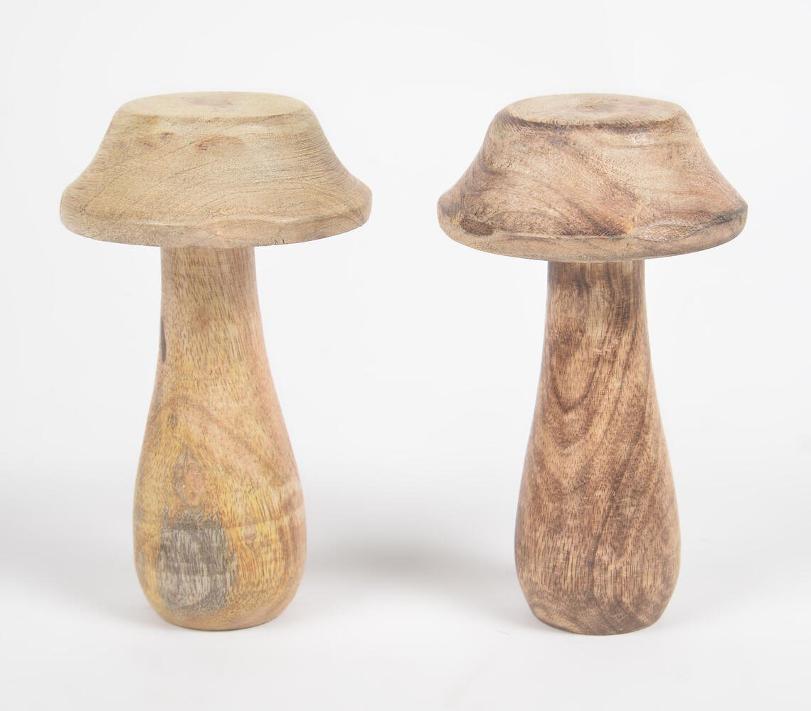 Minimal Wooden Mushroom Showpieces (set of 2)