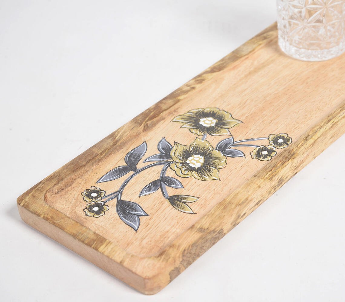 Floral Hand Printed Mango Wood Tray