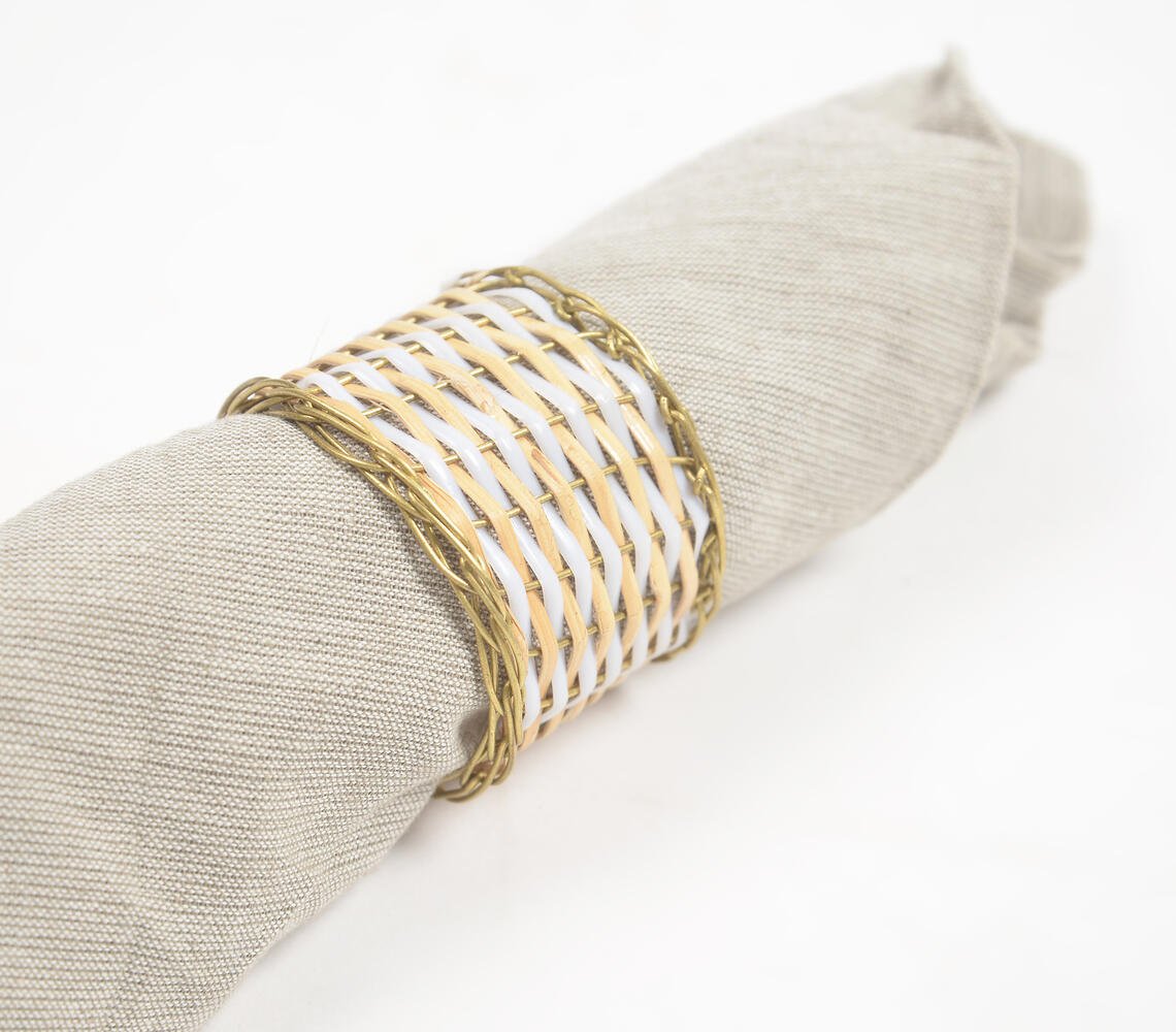 Handmade Cane & Brass Round Napkin Ring (Set of 4)