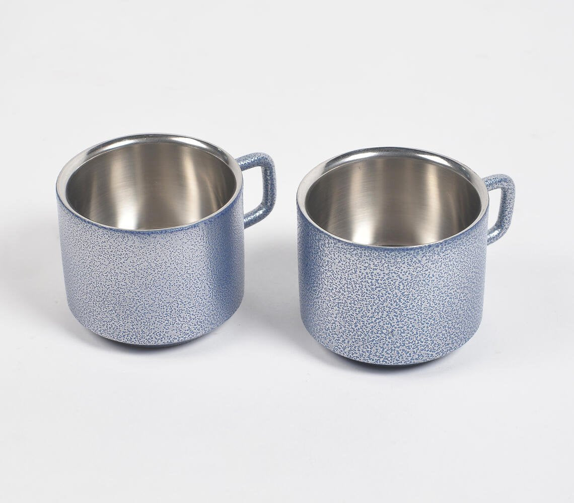 Handmade Stainless Steel Blue Tea Cups (Set of 2)