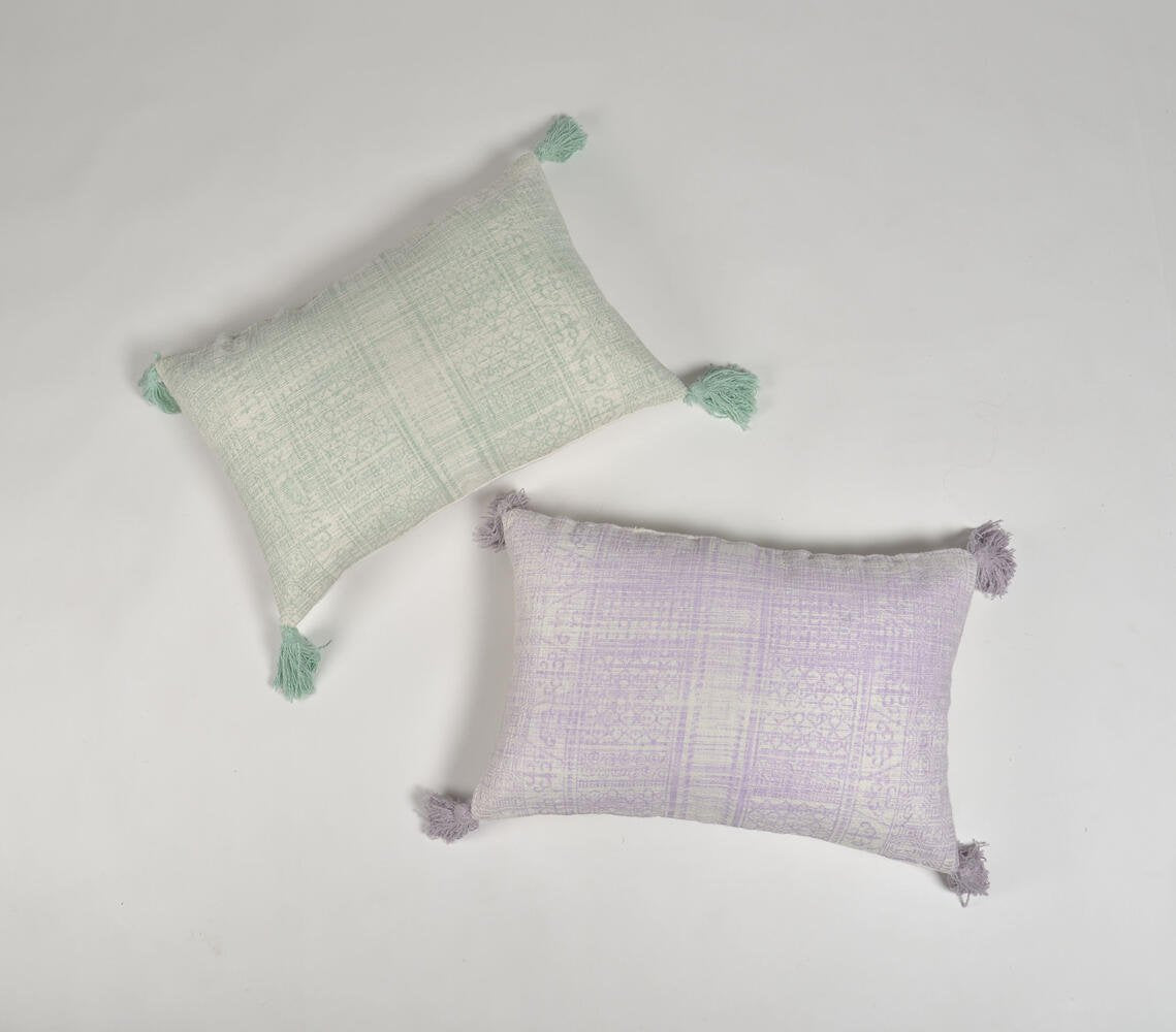 Pastel Lilac Lumbar Cushion Cover With Tassels, 24 x 16 inches