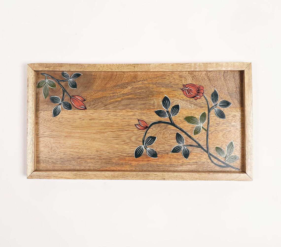 Hand Painted Mango Wood Botanical Serving Tray