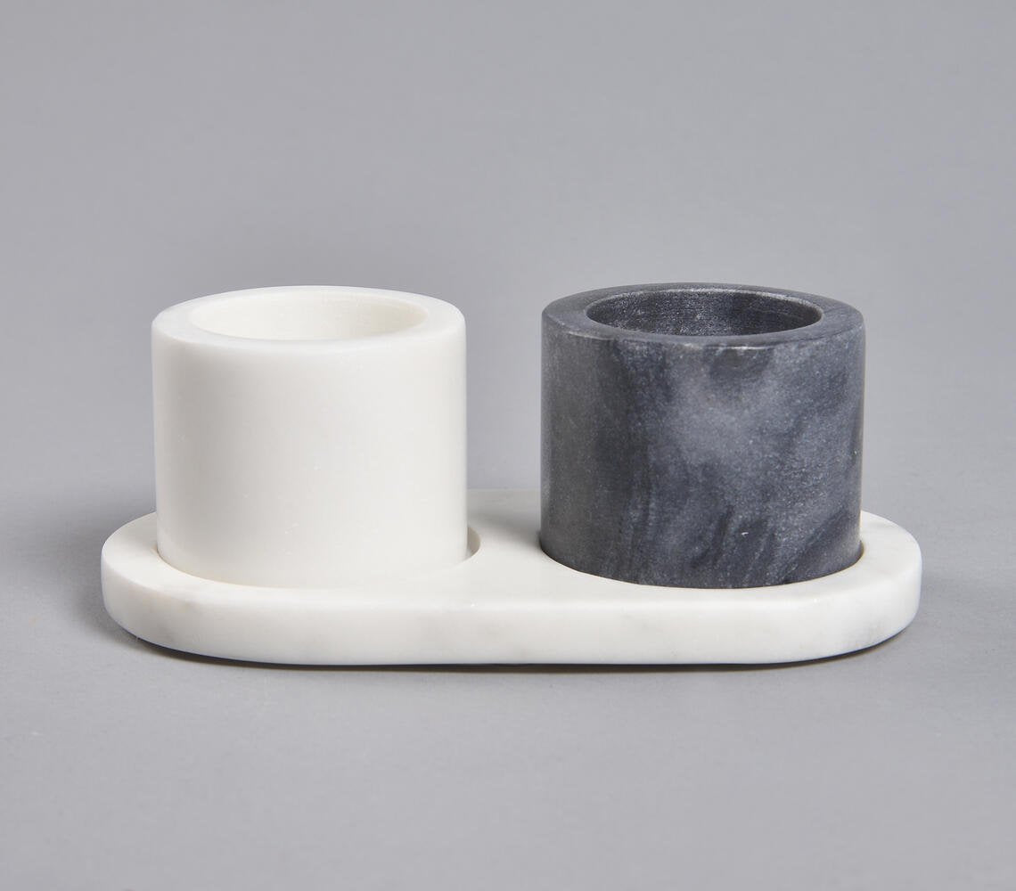 Turned Contrast Marble Condiment Set