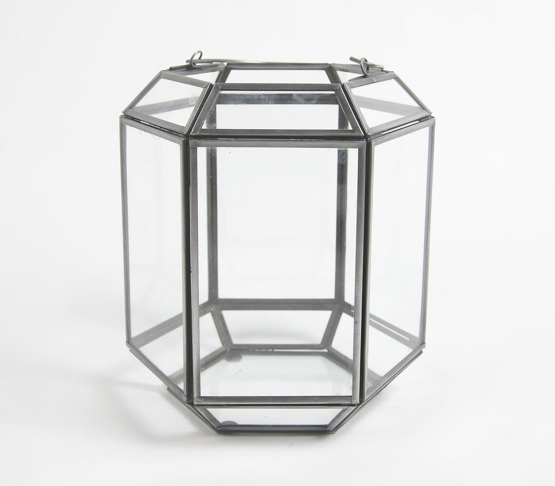 Handmade Iron & Glass Hexagonal Candle Holder