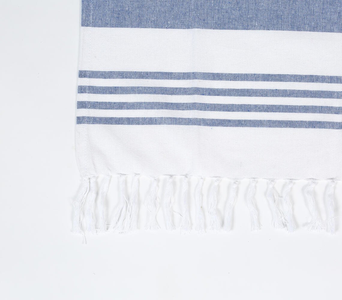 Handwoven Striped Blue Cotton Bath Towel